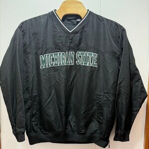 J2 Sport Michigan State Spartans Mens XL V-Neck Pullover Windshirt Black Y2K